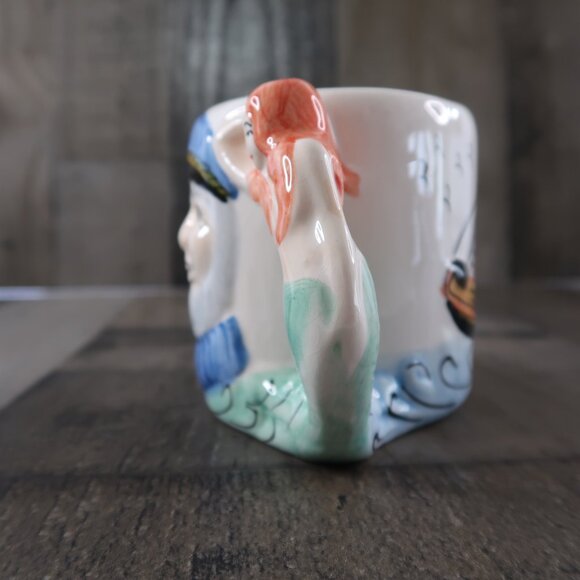 FRCO Vintage Old Salt Fisherman Coffee Mug Mermaid Handle Ceramic 3D - Picture 2 of 5